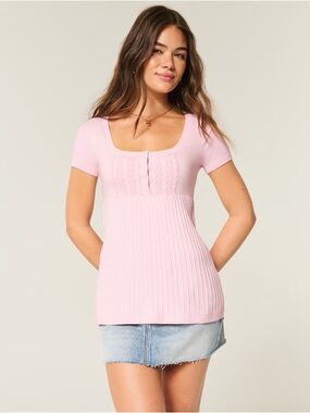 Hollister Short-Sleeve Henley Babydoll Top